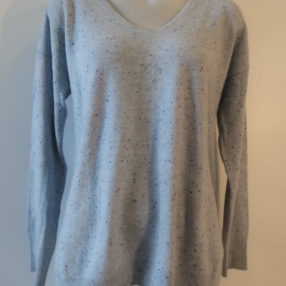 Womens Project 100% Cashmere Speckled Blue V-Neck Sweater L - Picture 2 of 6
